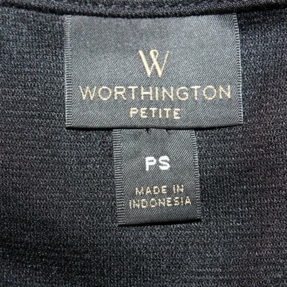 Worthington Sz PS Black Vegan Leather Front Knit Back PU Poly Spandex Top - Picture 4 of 6